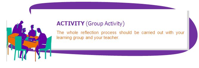 ACTIVITY (Group Activity)
The whole reflection process should be carried out with your learning group and your teacher. 
