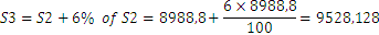 S3=S2+6%  de S2=8988,8+ (6×8988,8)/100=9528,128