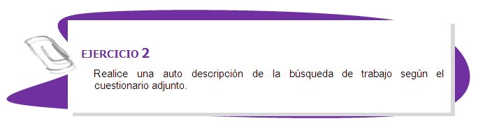 EJERCICIO 2
Realice una auto descripción de la búsqueda de trabajo según el cuestionario adjunto.
