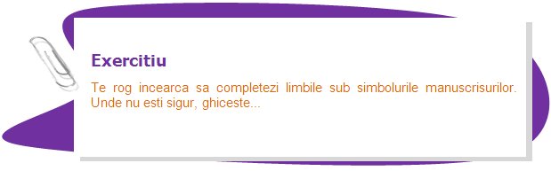 Exercise 
Please try to fill in the languages under the script symbols. If you are not sure, just guess...
