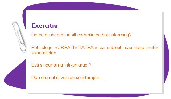 Exercise 
Why don't you try another brainstorming exercise?
You could choose CREATIVITY  as a topic, or if you prefer it, just take holidays.
You are on your own and not in a group?
Just have a go and see what happens.....
