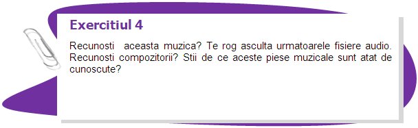 Exercise 4
Do you know this music? Please listen to the following sound files. Do you know the composers? Do you know why these pieces of music are so well known?
